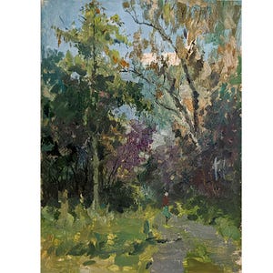 VINTAGE OIL PAINTING One of a kind Original Oil Painting by Unknown Ukrainian artist, Walk in the woods 1970s Nature Artwork Collectible Art