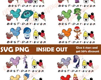 Paquete de imágenes prediseñadas de Inside Out 2 PNG SVG, Emotions Best Day Ever, descarga digital, sublimación de Disney Pixar, Inside Out SVG, personajes de dibujos animados