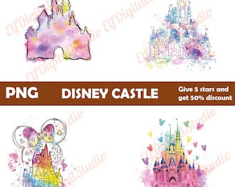 Castillo de Disney PNG, Castillo de acuarela Clipart, Descarga digital del reino mágico, Sublimación del castillo de la princesa, Arte de cuento de hadas de fantasía
