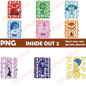 Inside Out 2 PNG Bundle, Emotions Clipart, Inside Out Digital Download, Anger Sadness Joy Fear Anxiety Envy Disgust Ennui, Cartoon Movie PNG