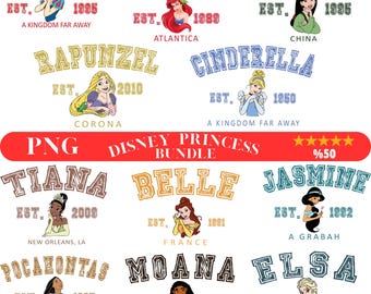 Paquete PNG de princesas de Disney / Estilo universitario de princesas Png / Orejas de Minnie Png / Vacaciones familiares Png / Reino mágico Png / Descarga instantánea