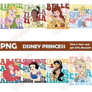 Disney Princess PNG Bundle | Cute Princess Clipart | Digital Download | Ariel, Belle, Elsa, Jasmine & More PNG | Transparent Background
