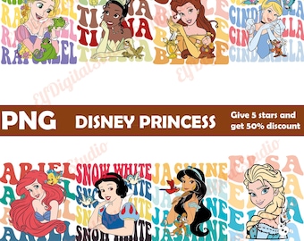 Paquete PNG de princesas de Disney / Imágenes prediseñadas de princesas lindas / Descarga digital / Ariel, Bella, Elsa, Jasmine y más PNG / Fondo transparente