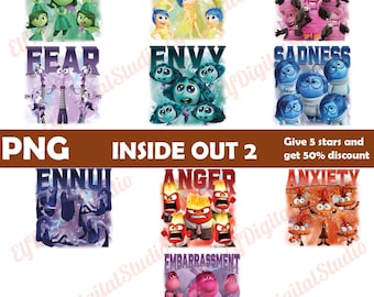Paquete PNG de Inside Out 2 / Imágenes prediseñadas de emociones / Descarga digital / Tristeza, alegría, ira, ansiedad y más / Fondo transparente, Película de Disney png