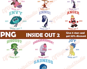 Inside Out 2 Est PNG Bundle, Inside out 2 characters png, Inside out 2 family trip png, Disney inside out 2 clipart shop, anxiety joy png