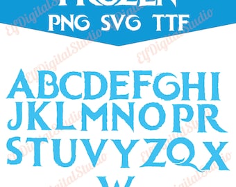 Fuente Frozen SVG, PNG, TTF, archivos en capas, fuente de letras del alfabeto Frozen de alta resolución, fuente Disney Elsa de buena calidad, fuentes Disney de 300 DPI.