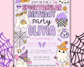 Pastel Halloween Birthday Invitation | Spooktacular Ghost Party (Editable Canva Template)
