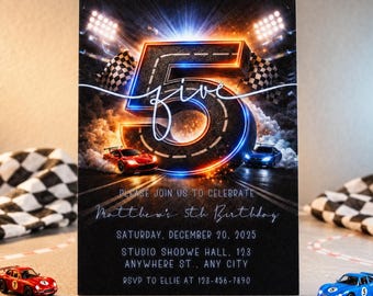 Race Car 5th Birthday Invitation – Fast Racing Party Invite, Sports Car Boy Birthday Editable Canva Template