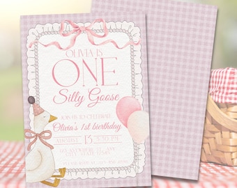 Silly Goose 1st Birthday Invitation | Editable Canva Template (Digital Download)