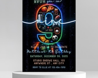 Bruh You In Birthday Invitation | Gamer 9th Birthday Invite | Editable Canva Template |Video Game Sports Party Printable
