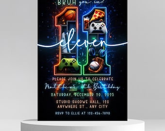 Bruh You In Birthday Invitation | Gamer 11th Birthday Invite | Editable Canva Template | Video Game Sports Party Printable