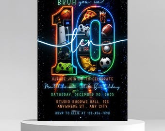 Bruh You In Birthday Invitation | Gamer 10th Birthday Invite | Editable Canva Template | Video Game Sports Party Printable