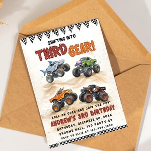 Monstertruck 3. Geburtstagseinladung Junge - Party einladen, bearbeitbare Canva-Vorlage, LKW-Geburtstagskarte