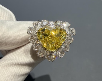 7.24ct Heart Yellow Diamond Ring VVS1 Canary Luxury | 14K 18K PT950 Platinum Double Band Ring | Huge Certified Bespoke Jewelry For Her