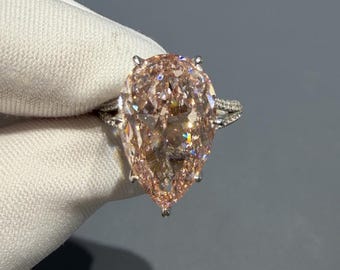 10.24ct Fancy Vivid Pink Diamond Ring VS1 Pear Cut | 14K 18K PT950 Platinum Double Band Engagement Ring | Huge Certified Bespoke Jewelry