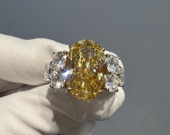 10.03ct Oval Yellow Diamond Ring VS1 Canary Graff Style | 14K 18K PT950 Platinum Engagement Ring | Huge Certified Bespoke Fine Jewelry