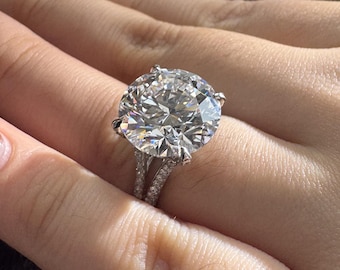 10ct Lab Grown Diamond Ring, IGI Certified 10.03ct Cushion Cut Engagement Ring, 14K Gold Luxury Split Shank Y Band, Massive Statement Gift
