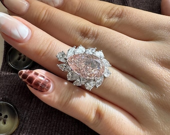 10ct Pink Diamond Ring, IGI Certified 10.09ct Oval Cut Fancy Pink Engagement Ring, 14K Gold Three Stone Custom Luxury Statement Wedding