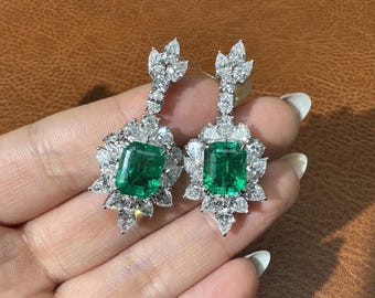 4ct Emerald Cut Lab Grown Emerald Earrings, IGI Certified 8.2tcw Classic Solitaire Studs, 14K Gold May Birthstone Luxury Statement Gift
