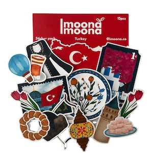 Turkey Stickers Set of 15 – Turkish Flag, Culture & Istanbul Stickers for Laptop, Water Bottle, Scrapbook – Turkey Vinyl Stickers Gift
