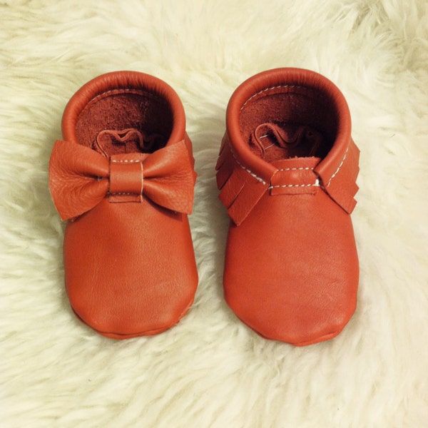 Rust Leather Moccasins for babies and toddlers