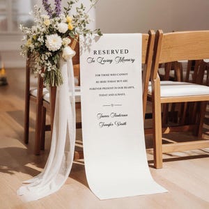 Reserved Wedding Memorial Chair Sign, Custom Memorial Wedding Sign, Wedding Chair Banner In Memory Of Loved Ones, Personalized Fabric Sign