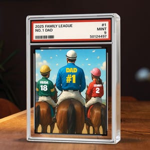 Pferderennen Daddys Dream Team Nr. 1 Dad Man & Kids Sammelkarte Stil personalisierte Acrylblock, Vatertagsplakette, Pferderennen Geschenk