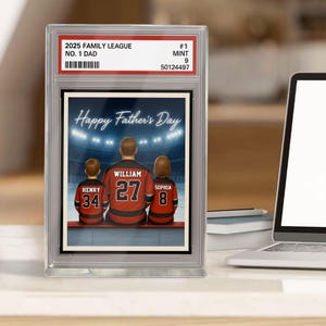 Hockey Daddy's Dream Team, spersonalizowana tabliczka z numerem 1 Dad Man & Kids Trading Card Style, spersonalizowany blok akrylowy Hockey Dad, prezenty na Dzień Ojca