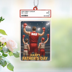 Llavero acrílico personalizado con diseño de tarjeta coleccionable "El equipo de ensueño de papá boxeador n.° 1, papá, hombre y niños", regalo para el Día del Padre, decoración de boxeo