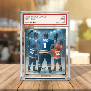 Hockey Daddy's Dream Team No. 1 Dad Man & Kids Trading Card Style Personalizowana tabliczka akrylowa, Dzień Ojca, Hokejowy prezent dekoracyjny