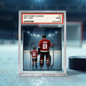 Plaque acrylique personnalisée de style carte à collectionner, papa homme et enfants, bloc acrylique personnalisé pour papa, cadeau de fête des pères pour papa hockey