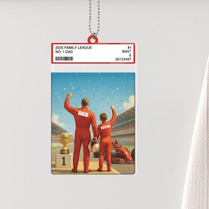 Benutzerdefinierte Formel 1 Dad Schlüsselbund, No.1 Sammelkarte Stil Personalisierter Name des Kindes mit Papa, Vatertagsgeschenkdekor, F1 Champion Dad Schlüsselbund