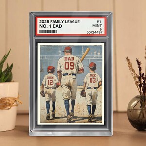 Targa in acrilico personalizzata con il nome del papà, numero 1 del baseball, stile carta da collezione per papà e bambini, regalo per la festa del papà per papà e marito appassionati di baseball.