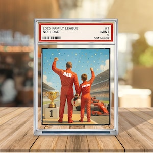 Plaque acrylique personnalisée papa formule 1, style carte à collectionner nom d'enfant personnalisé avec papa, cadeau fête des pères, papa champion de F1 bloc acrylique