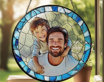 Custom Family Photo Stained Glass Window Hanging, Family Portrait Personalized, Family Suncatcher Couple Portrait Photo Stained Glass