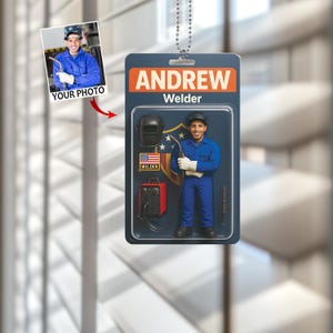 Personalisierte Schweißer Schlüsselbund, verwandeln Sie Ihr Foto in eine Actionfigur, benutzerdefinierte Spielzeugfigur, einzigartiges lustiges Sammlerauto-Verzierungsgeschenk für ihn