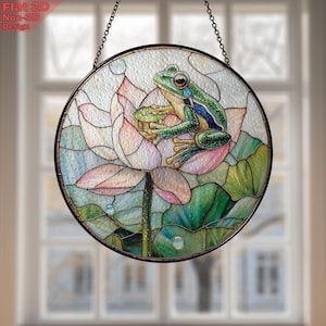 Acchiappasole in vetro colorato a forma di rana su loto, da appendere alla finestra, motivo a forma di rana verde vivace, decorazione a forma di ninfea, regalo commemorativo, portachiavi omaggio