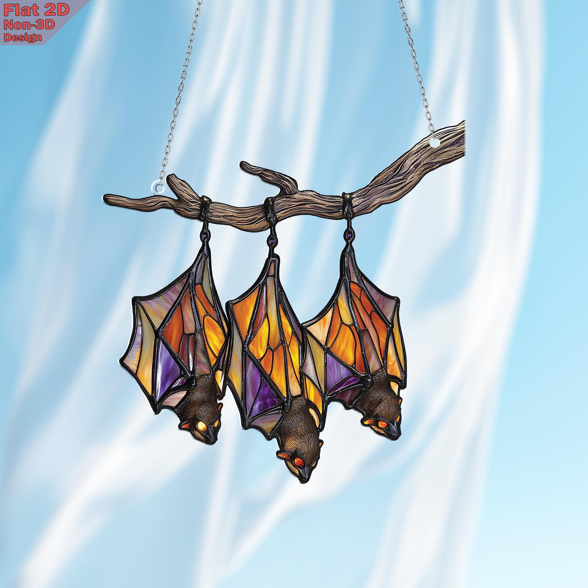 Hanging Bats Window Hanging , Acrylic 2D Flat Ornament, Gothic Halloween Decor, Spooky Bat Art, Unique Gift for Bat Lovers and Haunted Homes