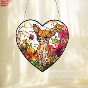 チワワ犬の窓掛け、アクリル2Dフラットフラワーオーナメント、ペット愛好家の装飾、花柄の犬アート、犬のお母さんへのギフト、記念品