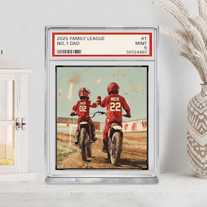 Personalisierte Motocross Dad Acrylplakette, Sammelkartenstil Benutzerdefinierter Kindername mit Papa, Vatertagsgeschenk, Motocross Dad Acrylblock