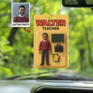 Porte-clés personnalisé pour enseignant, transformez votre photo en figurine articulée, boîte à jouets personnalisée, cadeau unique drôle d'ornement de voiture de collection à lui offrir