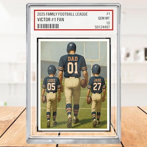 Bloco de acrílico personalizado com o logotipo do time de futebol americano Chicago Bears – Expositor de cartões esportivos personalizados para o pai com os nomes dos filhos, presente da Liga Familiar de 2025