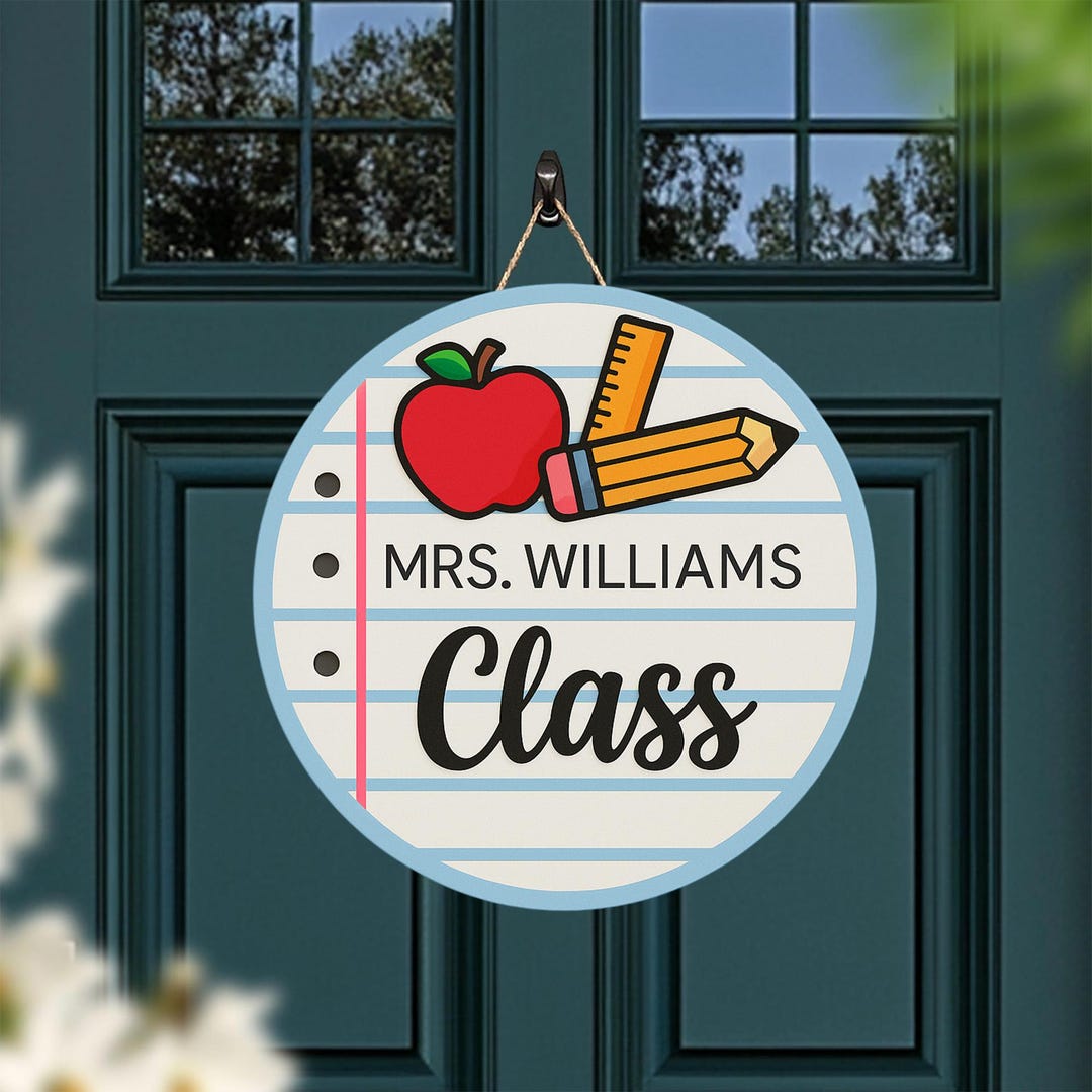 Personalized Classroom Door Sign – Mrs. Williams Class Round Wooden ...