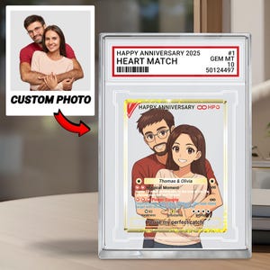 Placa acrílica de anime personalizada para parejas: tarjeta personalizada con forma de corazón, regalo de aniversario, un bonito detalle para él o ella, estilo tarjeta coleccionable.