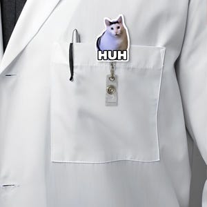 Bobine de badge drôle Huh Cat Meme, joli porte-carte d'identité Chubby Kitty pour les infirmières et le bureau, cadeau viral avec clip chat pour les amoureux des animaux et les fans de meme