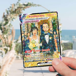 Tarjeta de boda holográfica de vidrio roto personalizada, regalo de aniversario personalizado con diseño de pareja de anime, tarjeta con foto para él o ella, regalo para pareja