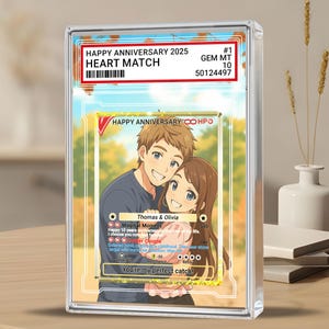 Placa de aniversario de anime personalizada - Tarjeta fotográfica personalizada para regalo de pareja - Recuerdo acrílico con forma de corazón - Decoración de amor para él y ella