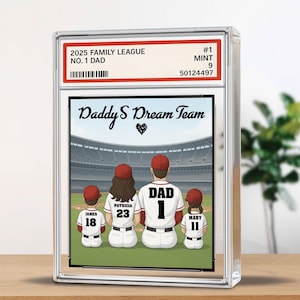 Targa in acrilico personalizzata con il nome del papà numero 1 del baseball, nonno, uomo e bambini, stile carte da gioco, regalo per la festa del papà per papà del baseball.