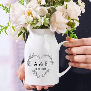 Personalized Engagement Flower Vase, Custom Wedding Ceramic Vase, Anniversary Gift for Couple, Gift for Newlyweds, Bridal Shower Gift