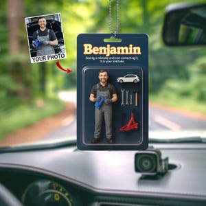 Personalisierte Toy Box Keychain, verwandeln Sie Ihr Foto in eine Actionfigur, benutzerdefinierte Mechanikerfigur, einzigartiges lustiges Sammlerauto-Verzierungsgeschenk für ihn